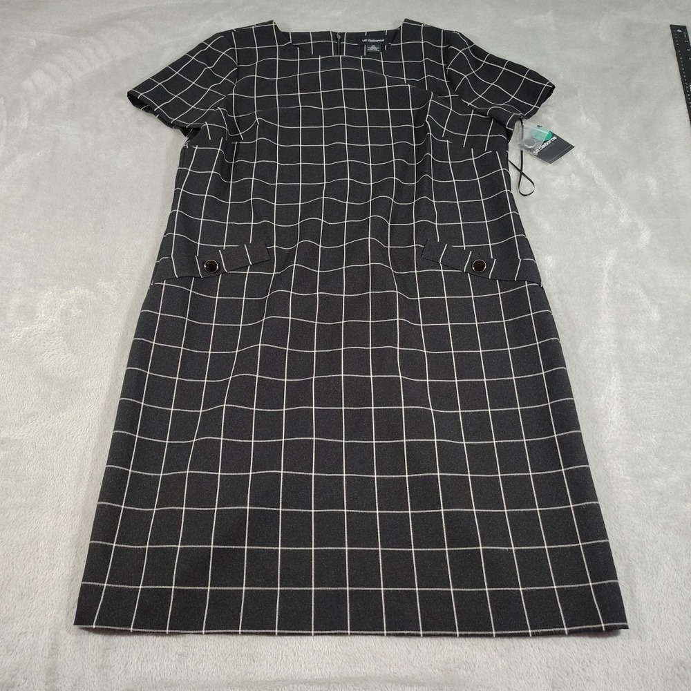 Liz Claiborne Dress Ladies 14 Black/White Check Sheath Dinner Work Church Party